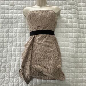 Elegant Lace Strapless Dress with Black Accent